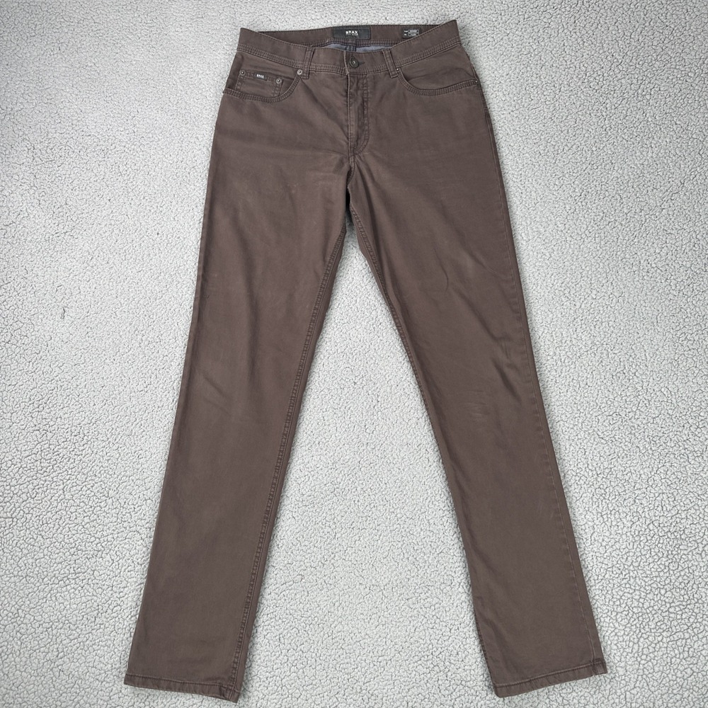 Brax Cooper Fancy Pants Men 32x34 Brown Regular Fit Flat Front Stretch Chinos